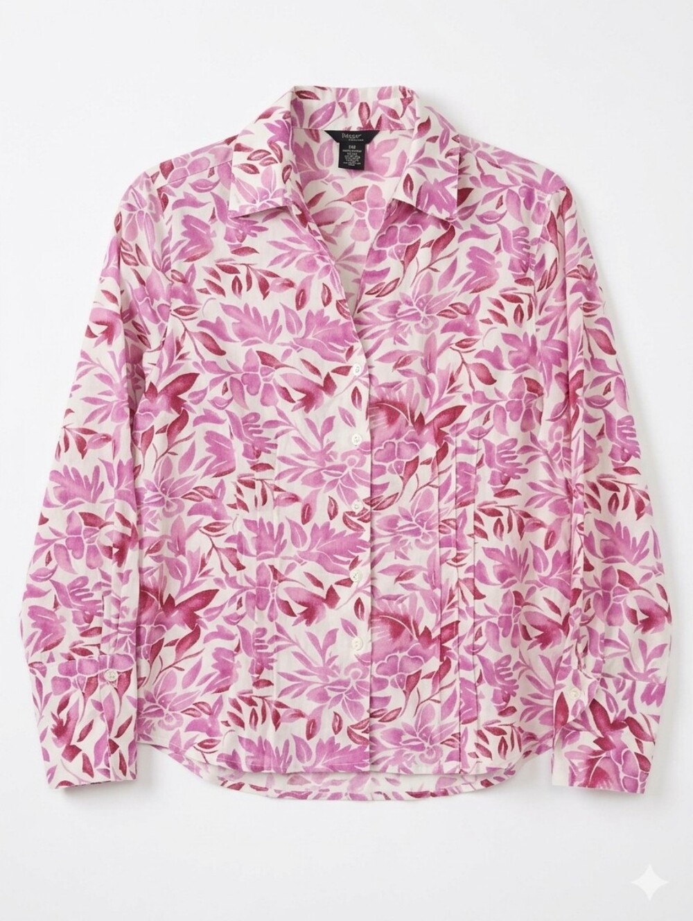 Haggar Petite  Pink Floral Button-Down Blouse Sz Small